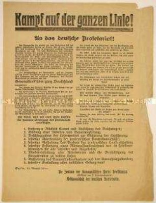 Gemeinsamer programmatischer Aufruf der Kommunistischen Partei Deutschlands und des Reichsausschusses deutscher Betriebsräte zum Generalstreik