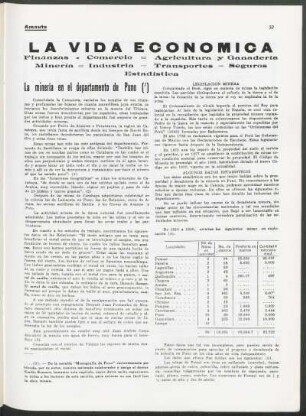 La vida económica : Finanzas - Comercio - Agricultura y Ganadería Minería - Industria - Transportes - Seguros Estadística