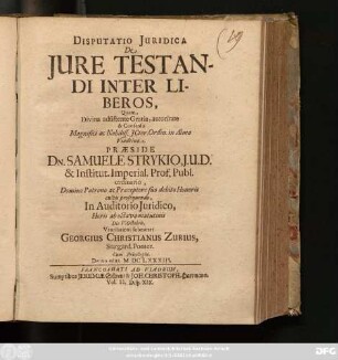 Disputatio Iuridica De Iure Testandi Inter Liberos