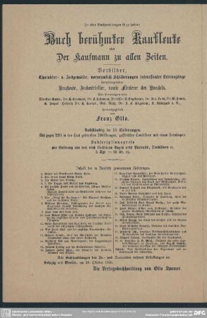 Anzeige. In allen Buchhandlungen ist zu haben: Buch berühmter Kaufleute oder der Kaufmann zu allen Zeiten