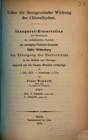 Ueber die therapeutische Wirkung des Chloralhydrat : Inaugural-Dissertation