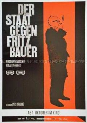 Plakat zu dem Film "Der Staat gegen Fritz Bauer" zur Vorgeschichte der Ergreifung von Adolf Eichmann und der Frankfurter Auschwitz-Prozesse