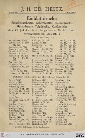 Einblattdrucke, Einzelholzschnitte, Schrotblätter, Reiberdrucke, Metalldrucke, Teigdrucke, Kupferstiche des XV. Jahrhunderts in getreuer Nachbildung