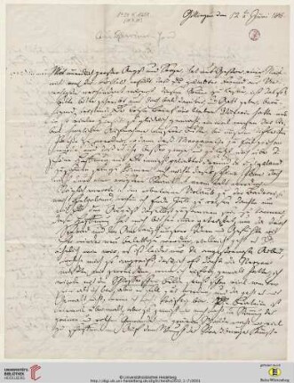 Nachlass Georg Gottfried Gervinus. Korrespondenz Carl und Sophie Oesterley/Georg Gottfried und Viktoria Gervinus: Brief von Carl Oesterley und Sophie Oesterley an Georg Gottfried Gervinus und Viktoria Gervinus