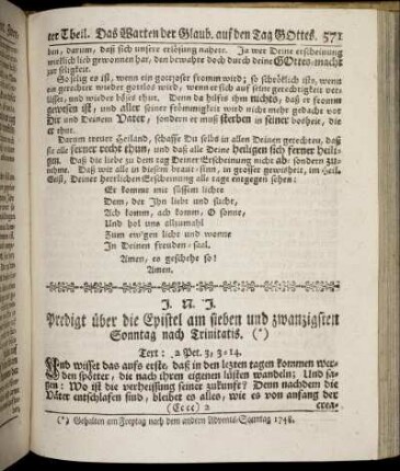 Predigt über die Epistel am sieben und zwanzigsten Sonntag nach Trinitatis.