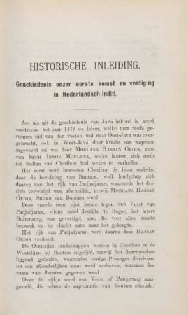 Historische inleiding. Geschiedenis onzer eerste komst en vestiging in Nederlandsch-Indie