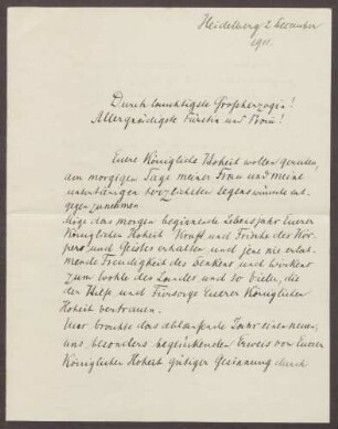 Schreiben von Otto Frommel an die Großherzogin Luise; Geburtstagswünsche für die Großherzogin