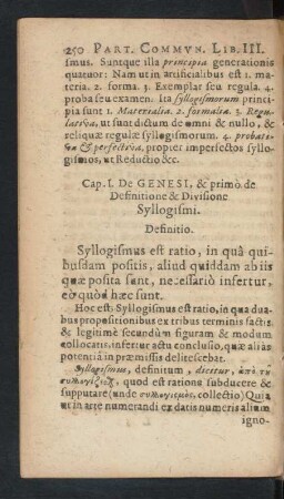Cap. I. De Genesi, & primo de Definitione & Divisione Syllogismi.