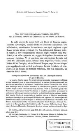 Una convenzione daziaria fermata nel 1395 fra l'inviato veneto in Castiglia ed un ebreo di Burgos / [von] M. Lattes