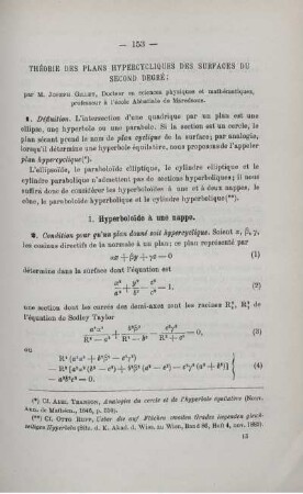 THÉORIE DES PLANS HYPERCYCLIQUES DES SURFACES DU SECOND DEGRÉ.