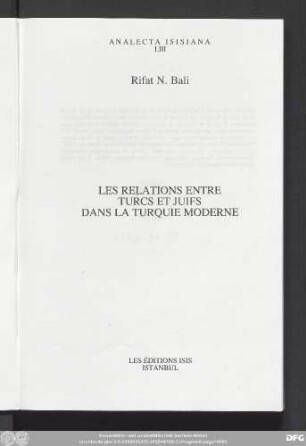 Les relations entre Turcs et Juifs dans la Turquie moderne