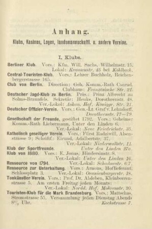 Anhang. Klubs, Kasinos, Logen, landsmannschaftl. u. andere Vereine