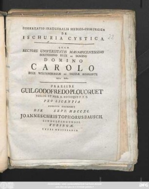 Dissertatio Inauguralis Medico-Chirurgica De Ischuria Cystica