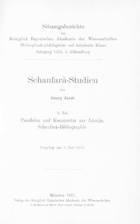 Schanfarà-Studien, 2. Parallelen und Kommentar zur Lâmîja, Schanfarà-Bibliographie