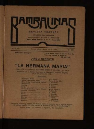 La hermana María : comedia dramática en tres actos y cuatro cuadros
