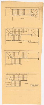 Wohnhausgruppe Lauterbach, Breslau Wohn- und Geschäftshaus Lauterbach: Grundrisse zur Treppenanlage, EG, Hochpaterre, 1.OG, 2.OG