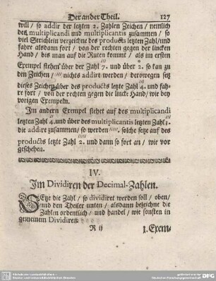 IV. Im Dividiren der Decimal-Zahlen.
