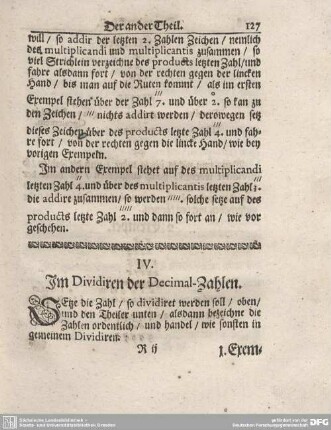 IV. Im Dividiren der Decimal-Zahlen.