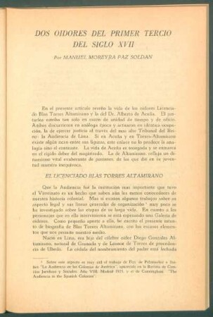 Dos oidores del primer tercio del Siglo XVII