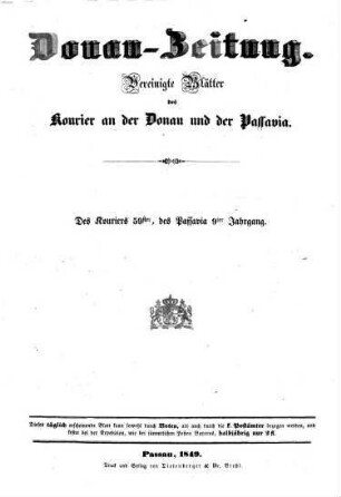 Donau-Zeitung. 1849,1/6 = Jg. 59 = Jg. 9