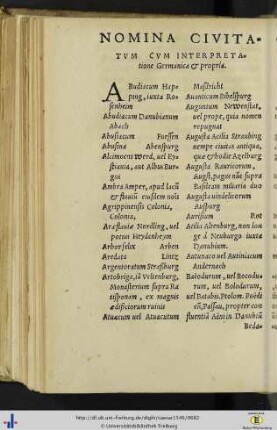 Nomina civitatum cum interpretatione Germanica & propria.