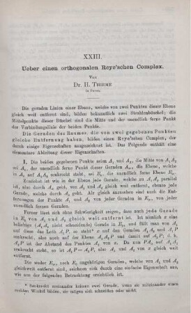 XXIII. Ueber einen orthogonalen Reye'schen Complex.