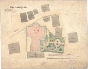 Dolmetsch, Heinrich; Stuttgart - Degerloch; Ev. Pfarrkirche - Lageplan