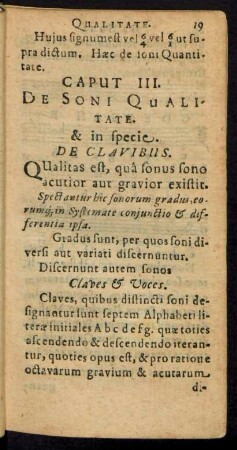 Caput III. De Soni Qualitate. & in specie. De Clavibus.