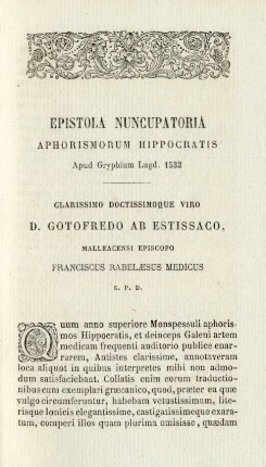 Epistola nuncupatoria. Aphorismorum Hippocratis