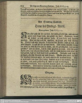 Am Sonntag Cantate. Treue des Predigt-Amts. Evangelium Joh. XVI, 5-15