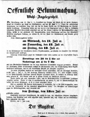 Oeffentliche Bekanntmachung. Wahl-Angelegenheit. (Sammlung Friedlaender)