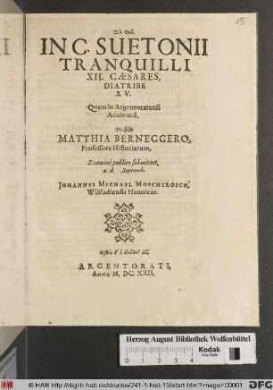 In C. Suetonii Tranquilli XII. Caesares, Diatribe XV.