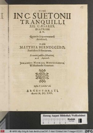 In C. Suetonii Tranquilli XII. Caesares, Diatribe XV.