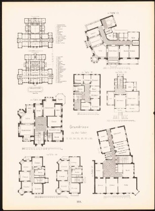 Grundrisse Straßburg, Baden-Baden, Stuttgart, Wiesbaden, München, Mainz: Grundrisse (aus: Moderne Neubauten, 1.Jg., 1894, hrsg. W. Kick)