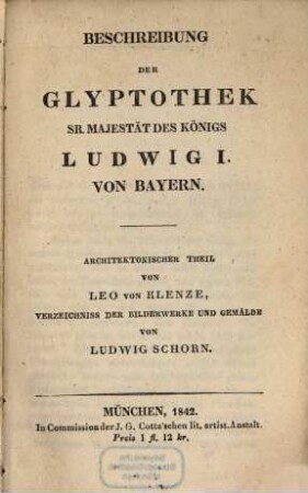 Beschreibung der Glypothek Sr. Majestät des Königs Ludwig I. von Bayern