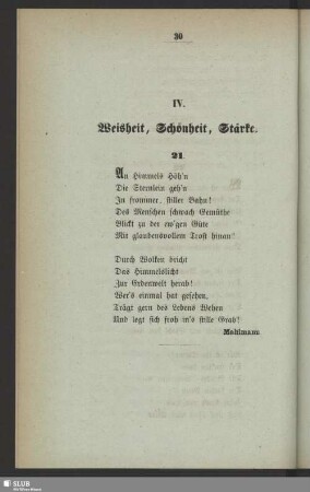IV. Weisheit, Schönheit, Stärke