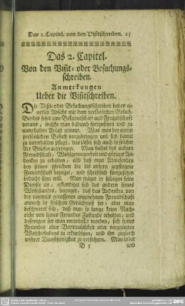 Das 2. Capitel. Von den Visit- oder Besuchungsschreiben