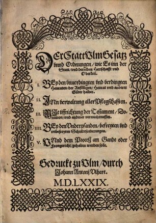 Der Statt Ulm Gesatz und Ordnungen