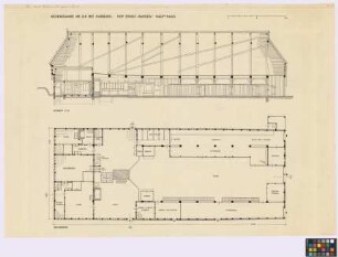 Neuengamme (Hamburg-Harburg): Hof Ernst Harden, Neuengamme Nummer 218. Haupthaus (Längsschnitt, Grundriss des Erdgeschosses)