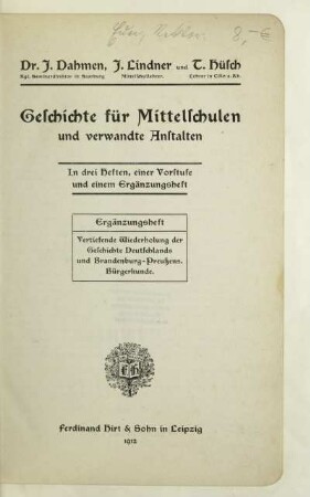 Erg.-H: Vertiefende Wiederholung der Geschichte Deutschlands und Brandenburg-Preußens, Bürgerkunde