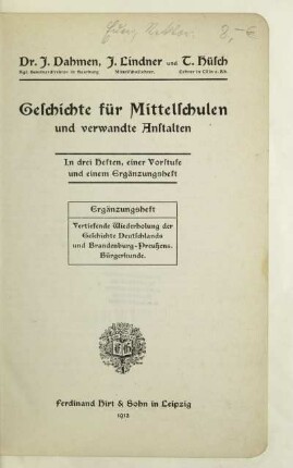 Erg.-H: Vertiefende Wiederholung der Geschichte Deutschlands und Brandenburg-Preußens, Bürgerkunde