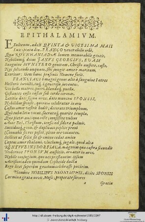 Epithalamium In Nuptiis D. Ioannis Georgii A Rotenhan Et Evæ