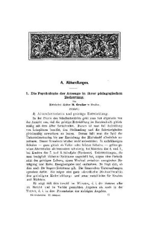 Die Psychologie der Aussage in ihrer pädagogischen Bedeutung : (Schluß)