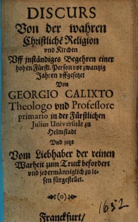 Discurs von der wahren Christlichen Religion und Kirchen