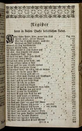 Register derer in diesem Buche befindlichen Lieder.