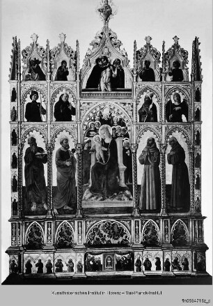Thronende Madonna mit Kind umgeben von Heiligen