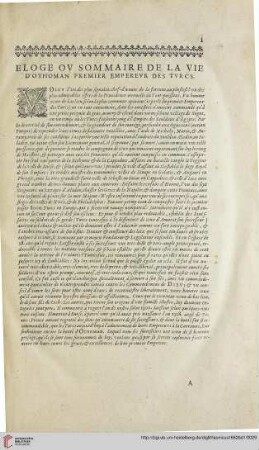 Eloge ou sommaire de la vie d'Othoman premier empereur des Turcs