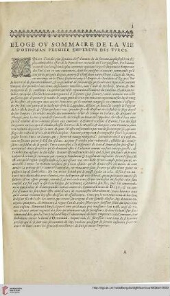 Eloge ou sommaire de la vie d'Othoman premier empereur des Turcs