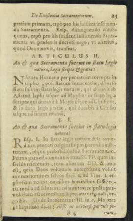 Articulus II. An & quae Sacramenta fuerint in statu Legis naturae, Legis scriptae & gratiae?