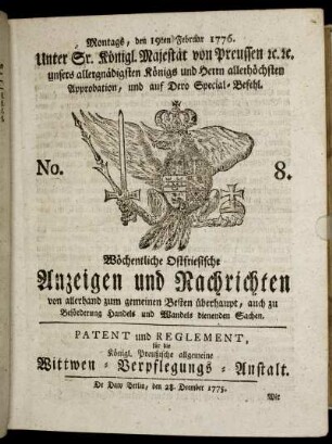 No. 8. Montags, den 19ten Februar 1776.